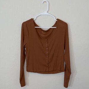 Brown Long Sleeve Buttoned Top